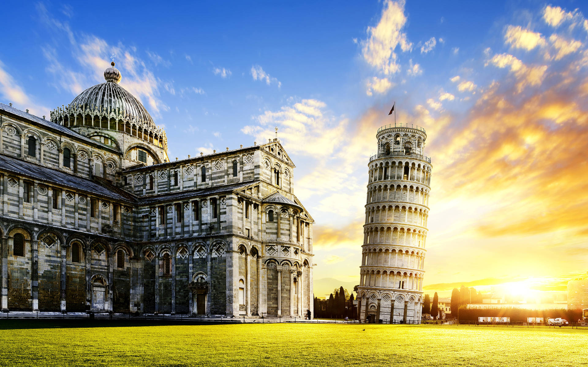 Pisa Leaning Tower Sunset Background