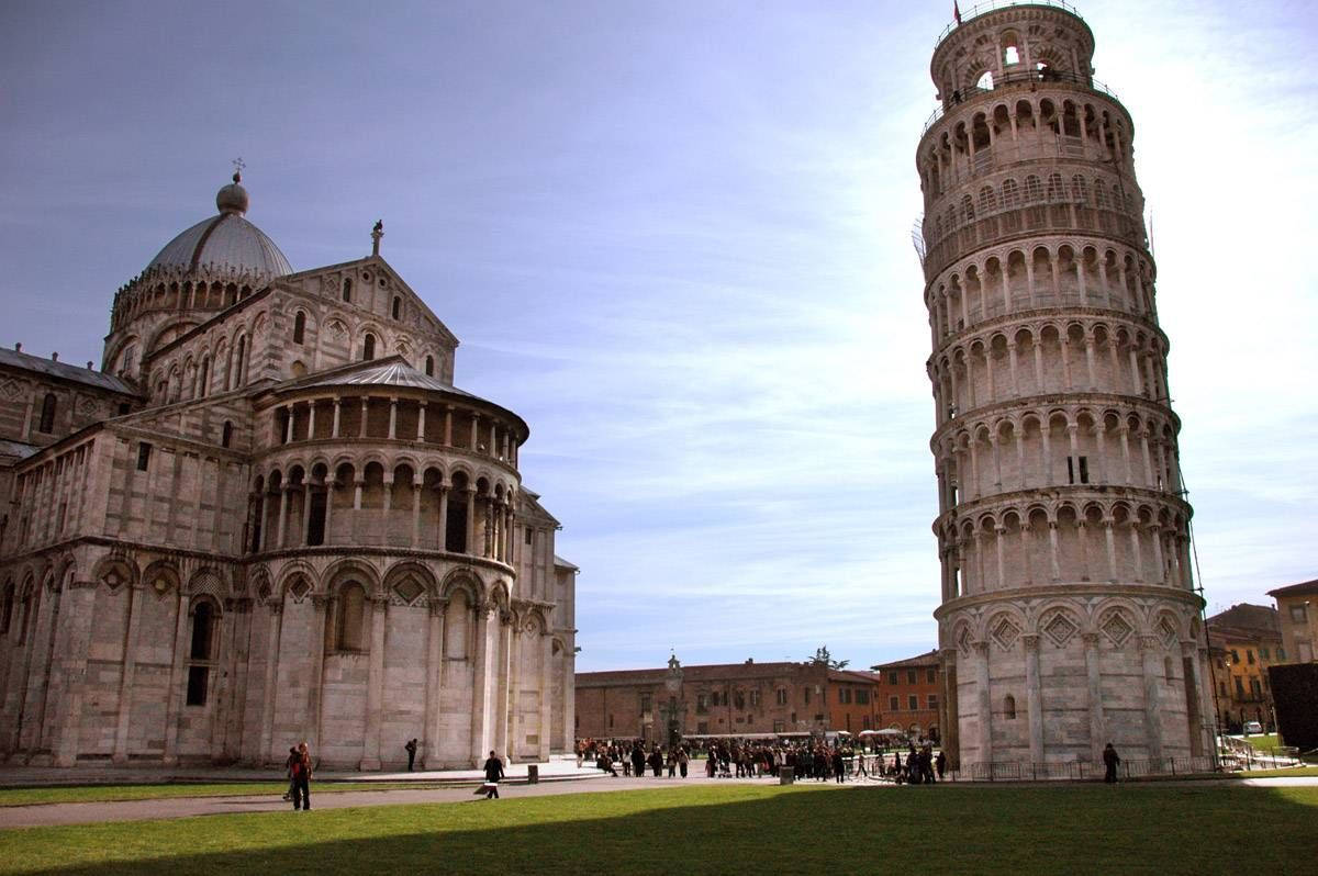 Pisa Leaning Tower With Cathedral Background