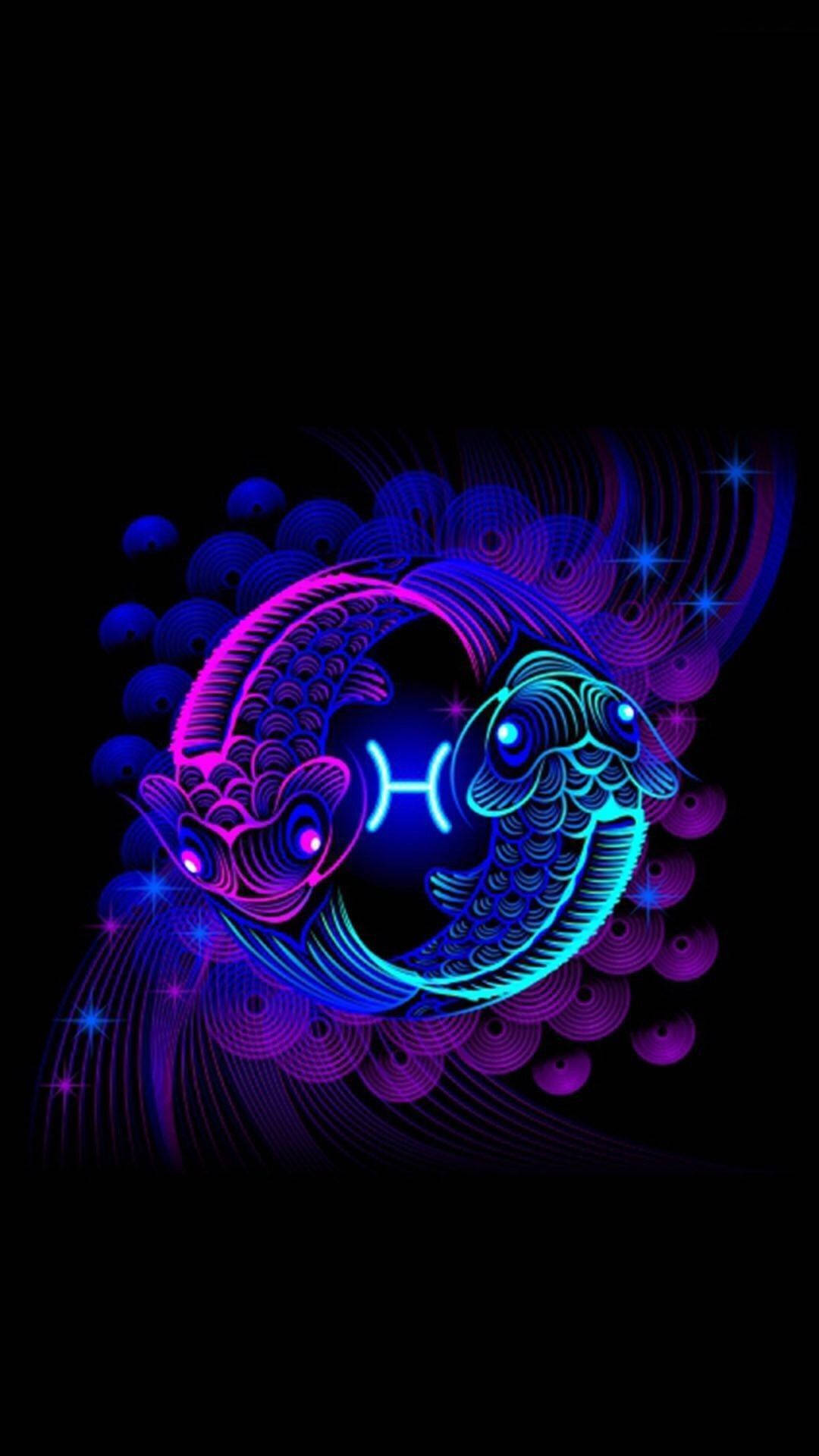 Pisces Neon Fish Symbol Background
