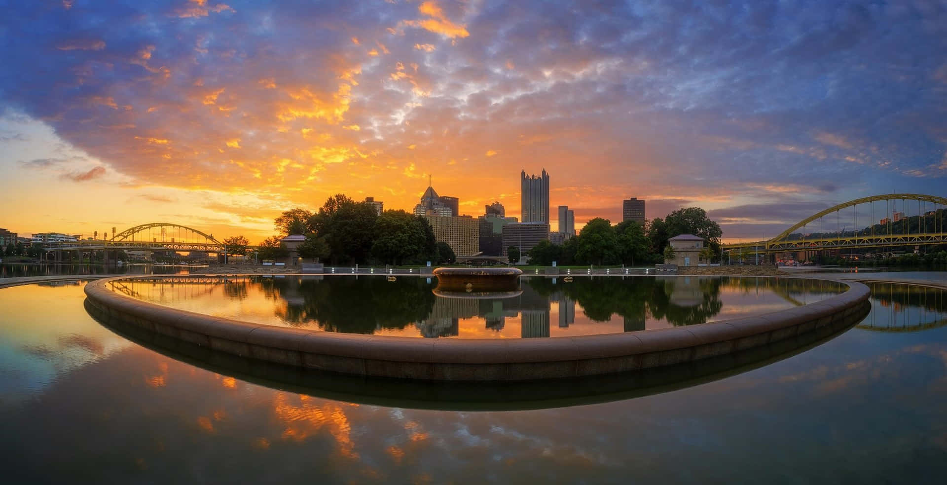 Pittsburgh Skyline At Dusk Cloud Cover Background