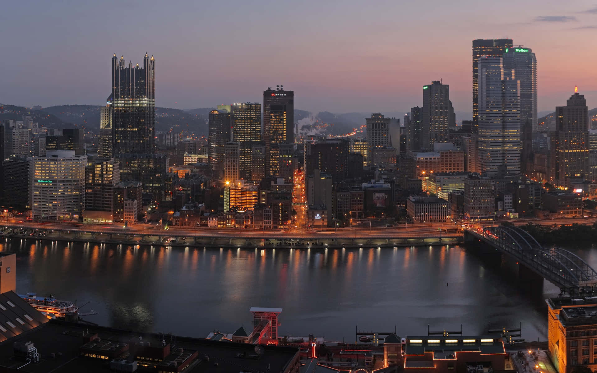 Pittsburgh Skyline At Nightfall Background