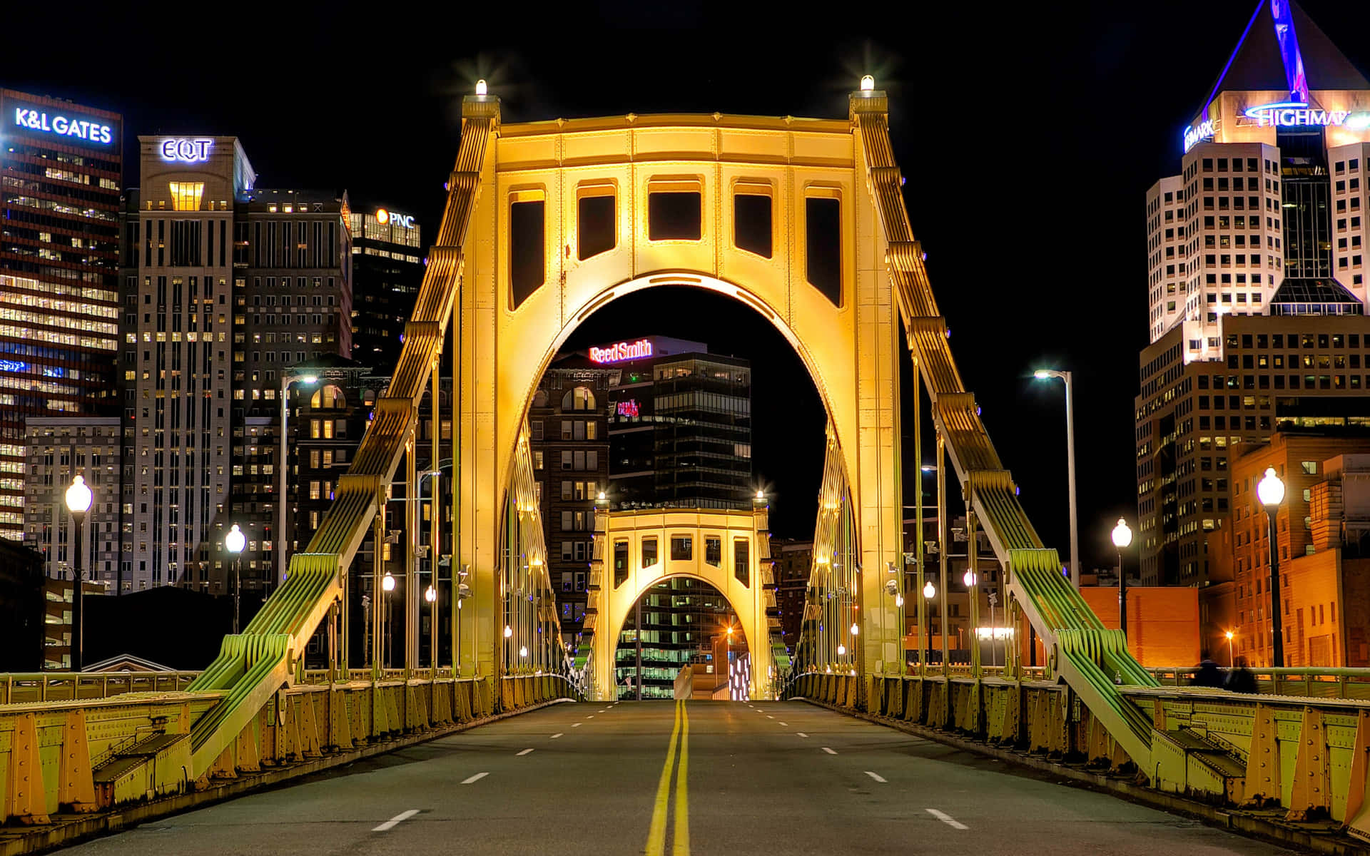 Pittsburgh Skyline On Robert Clemente Bridge Background