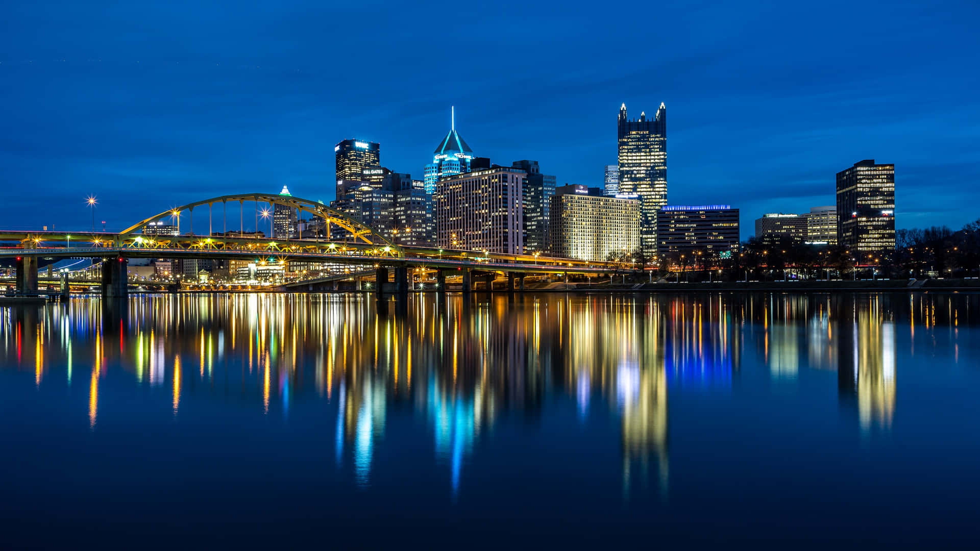 Pittsburgh Skyline Reflected In Water Background