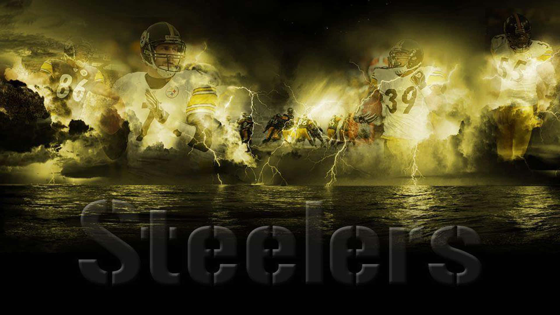 Pittsburgh Steelers Text Logo And Players Background