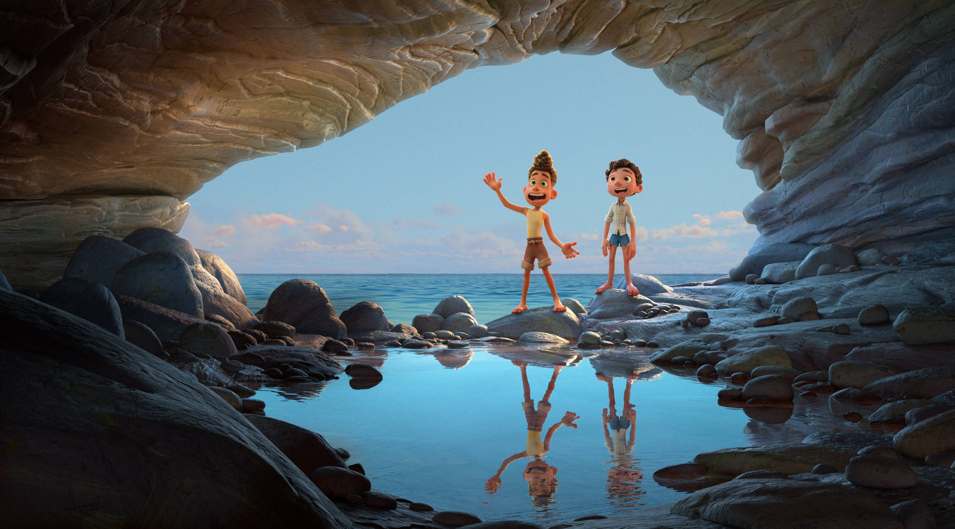 Pixar Luca And Alberto In Cave Background