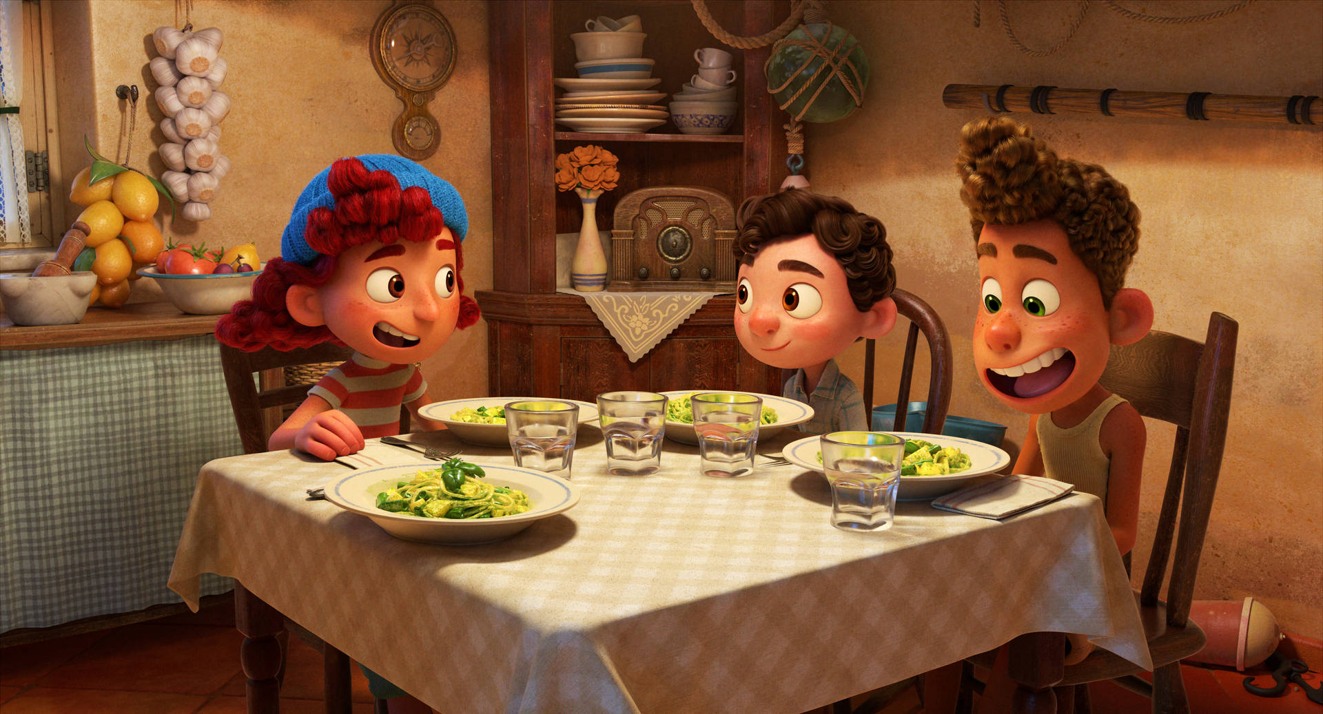 Pixar Luca Eating Pasta Background