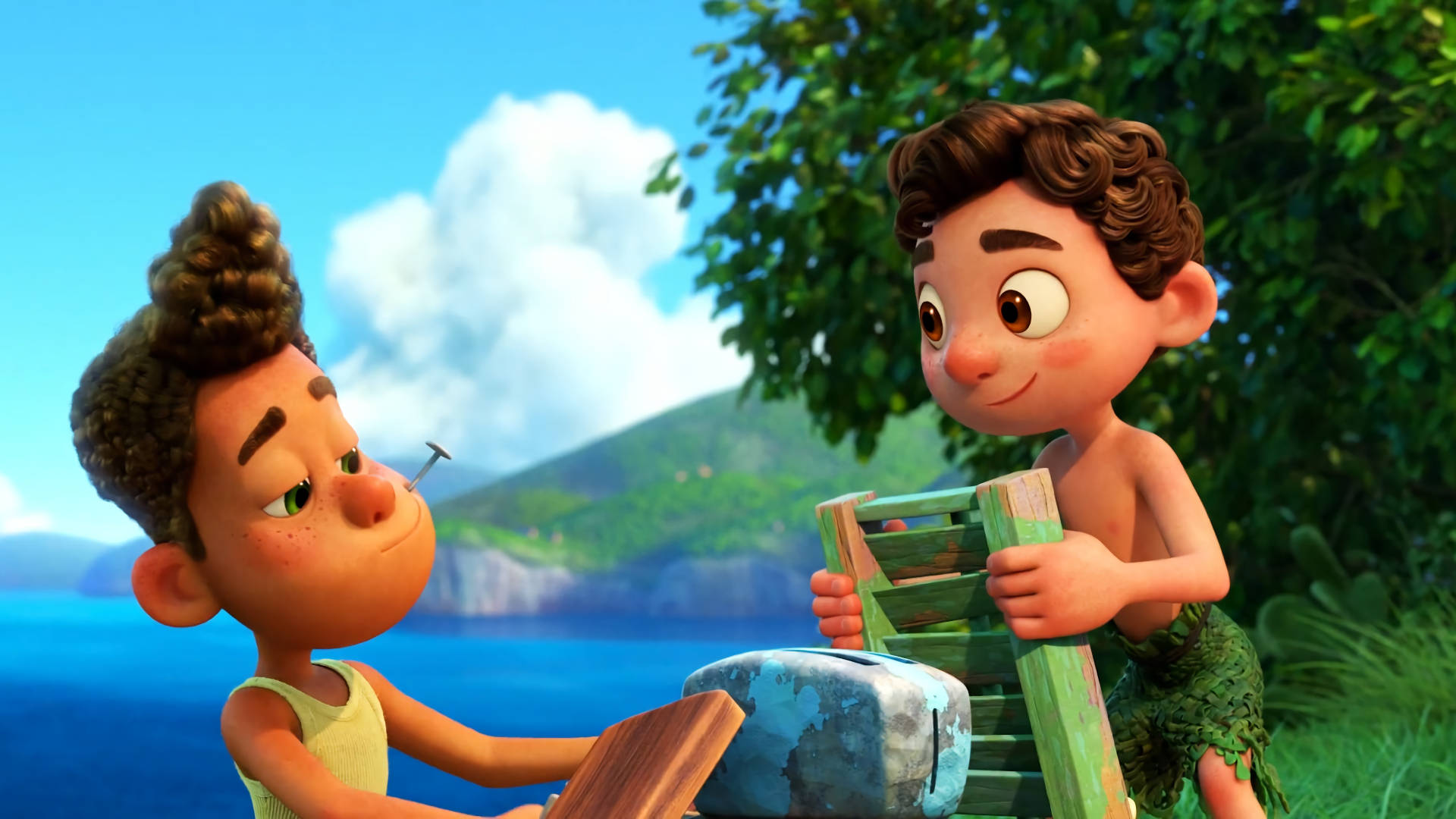 Pixar Luca Helping Alberto Background