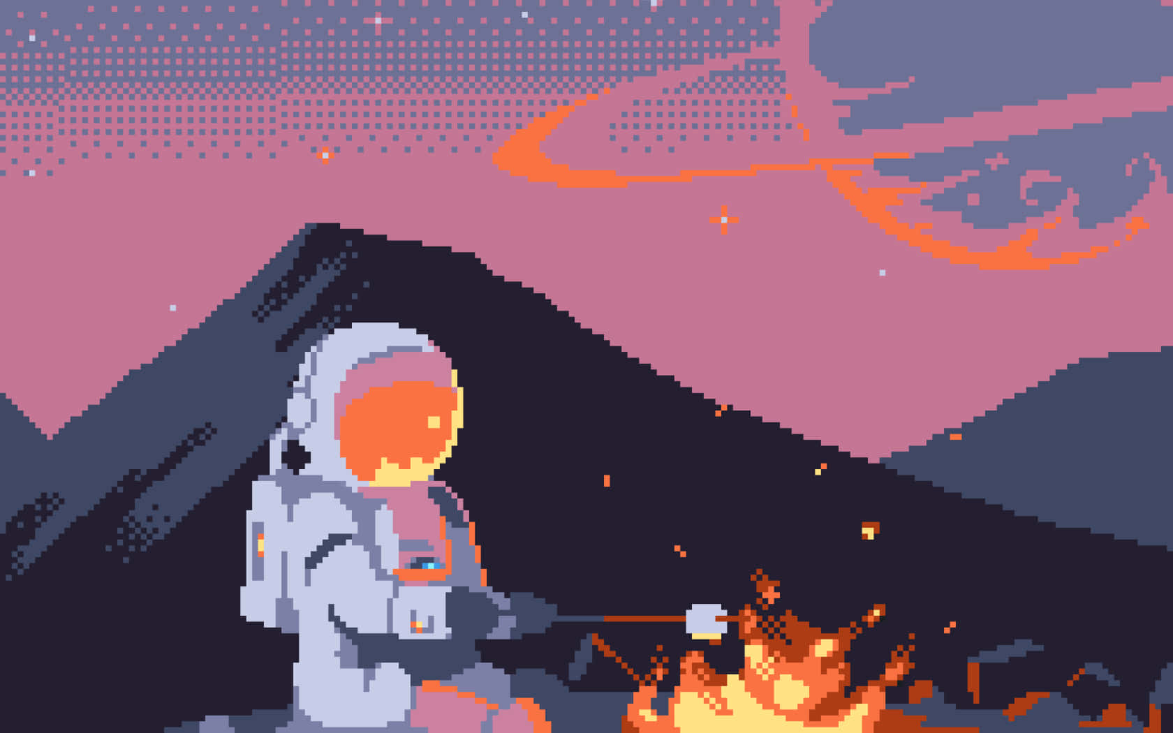 Pixel Art Astronaut Camping In Space Background