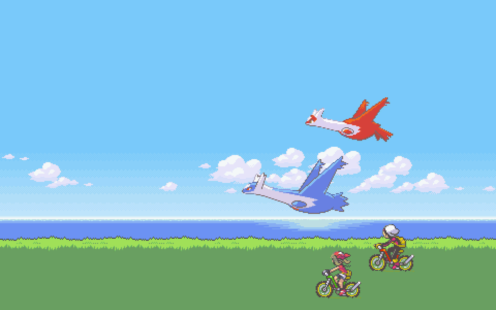 Pixel Art Lugia Flying Background