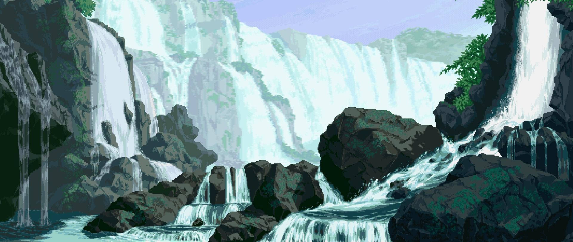 Pixel Art Waterfalls Background