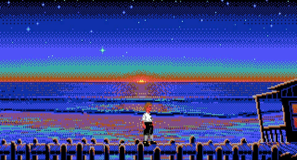 Pixel Beach Man Watching Sunset