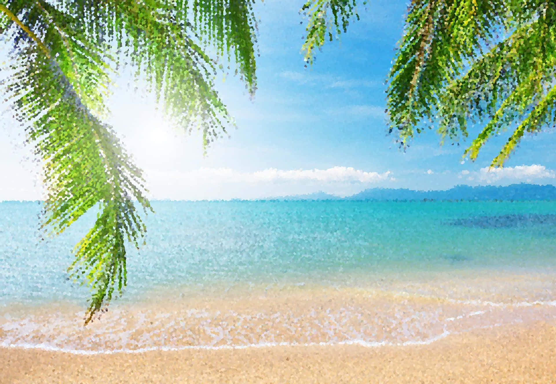 Pixel Beach Palm Tree Leaves Background
