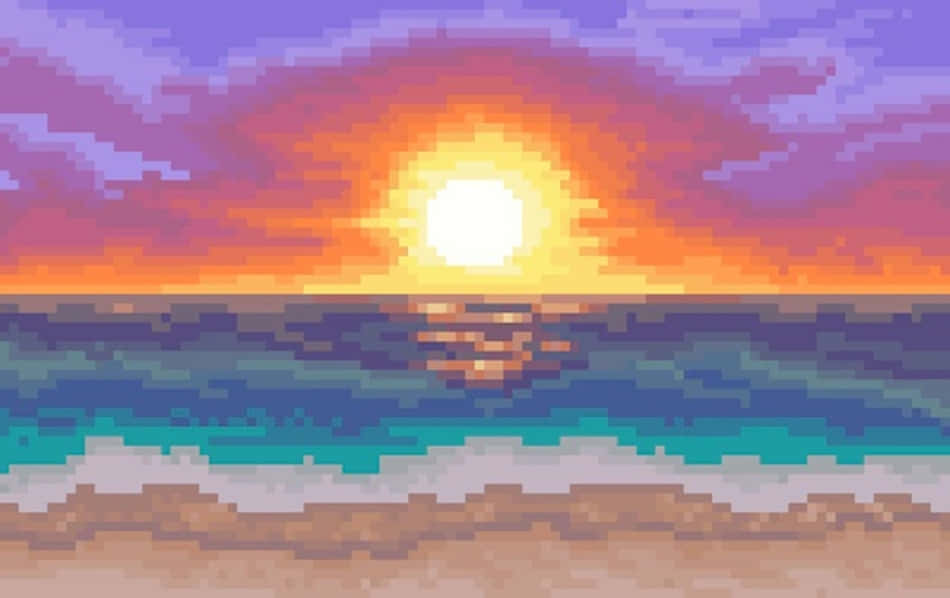 Pixel Beach Sunset Sky Background