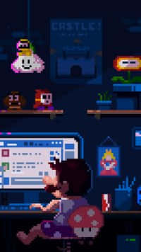 Pixel Boy Playing Game Art Background