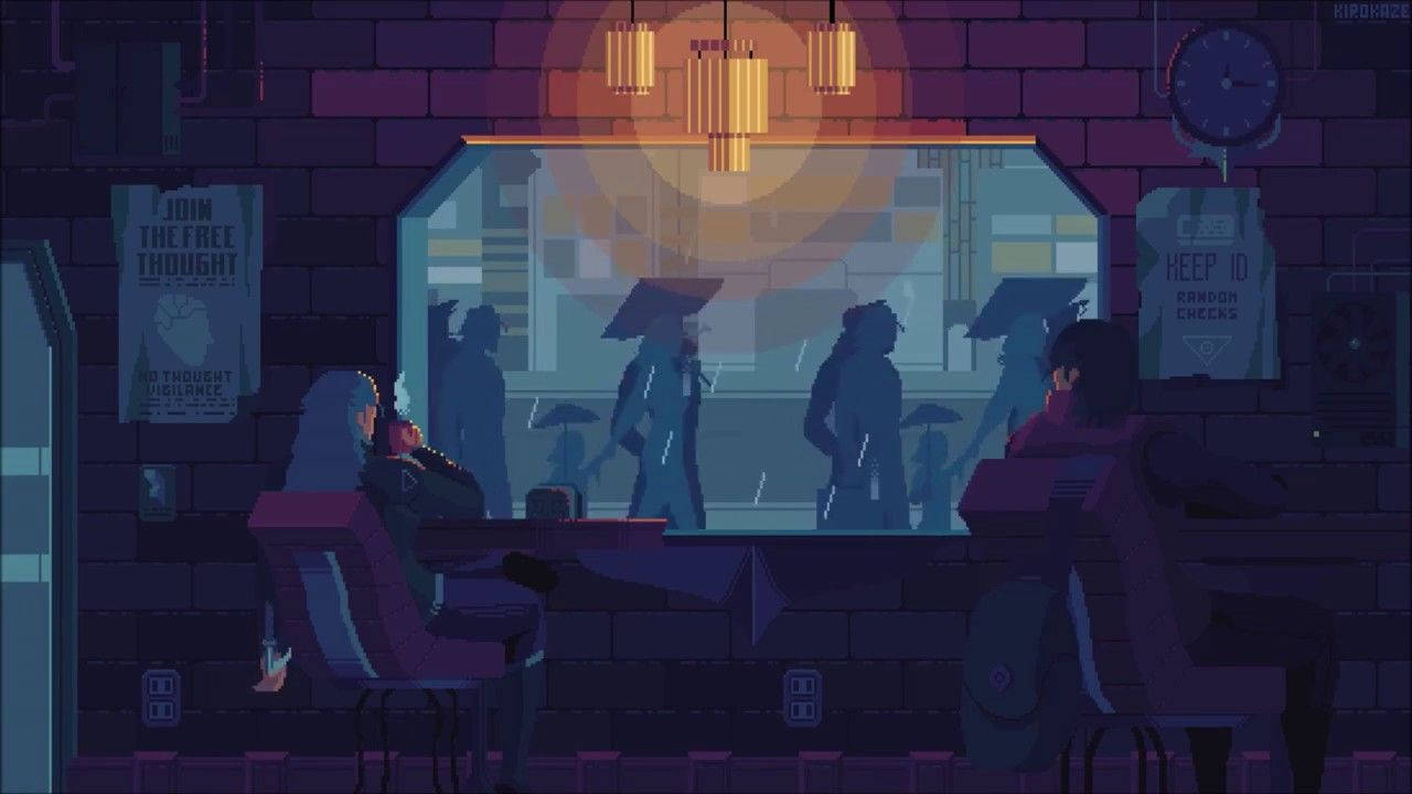 Pixel Cafe Rain Animated Wallpaper Background