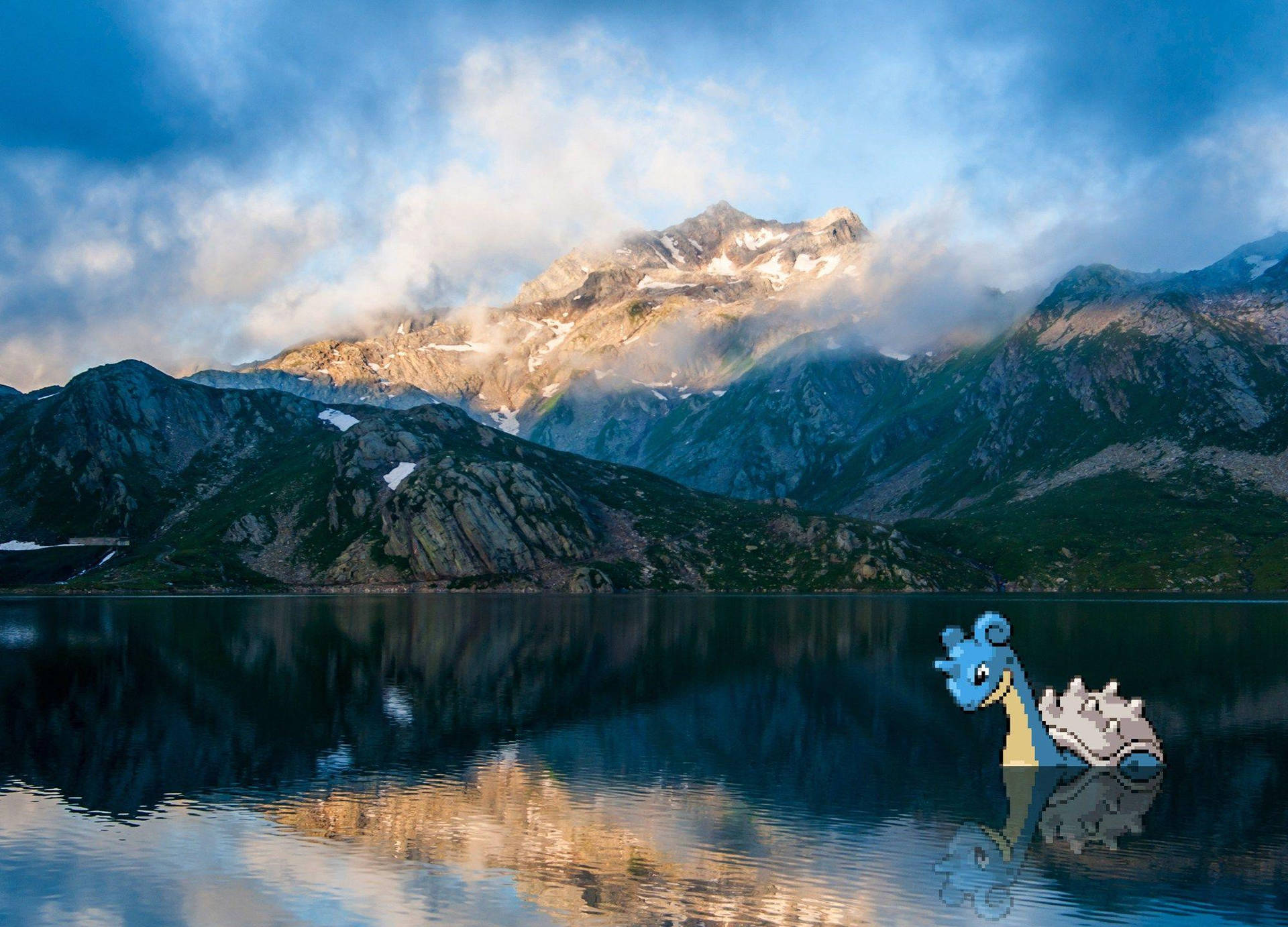 Pixel Lapras By The Mountains Background