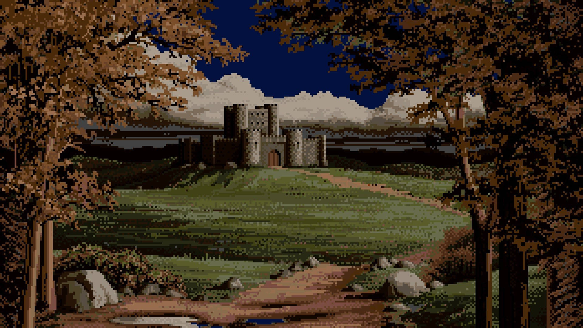 Pixel Nature Castle In Autumn Background