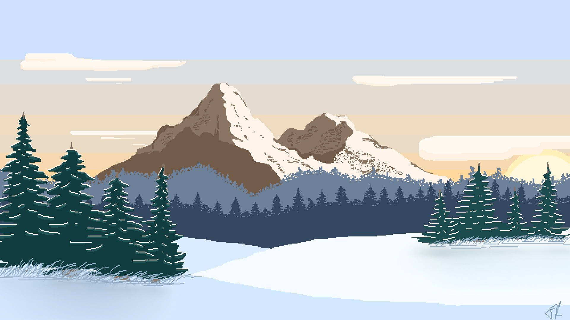 Pixel Nature Mountain Graphic Art Background