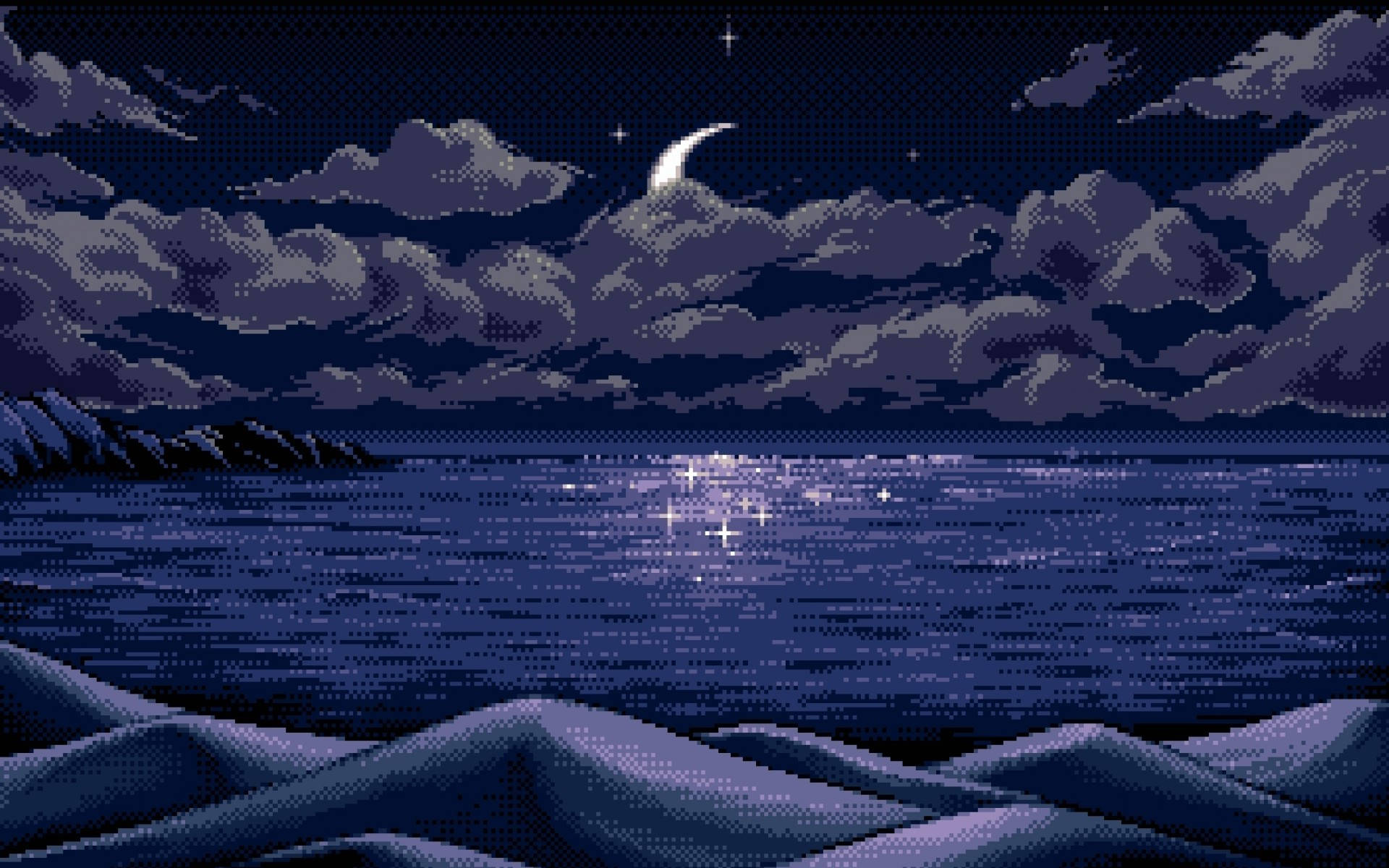 Pixel Nature Sea At Night Background