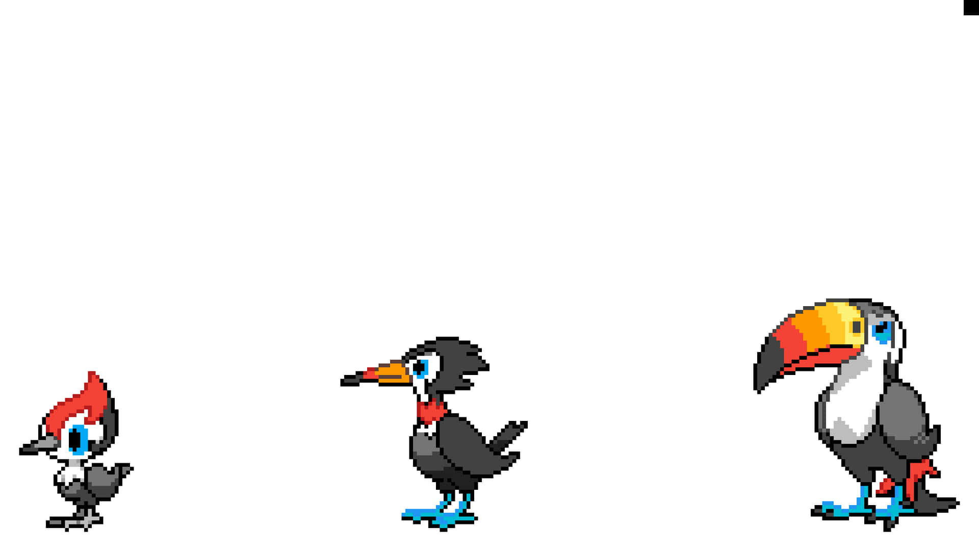 Pixelated Pikipek, Trumbeak, And Toucannon Background