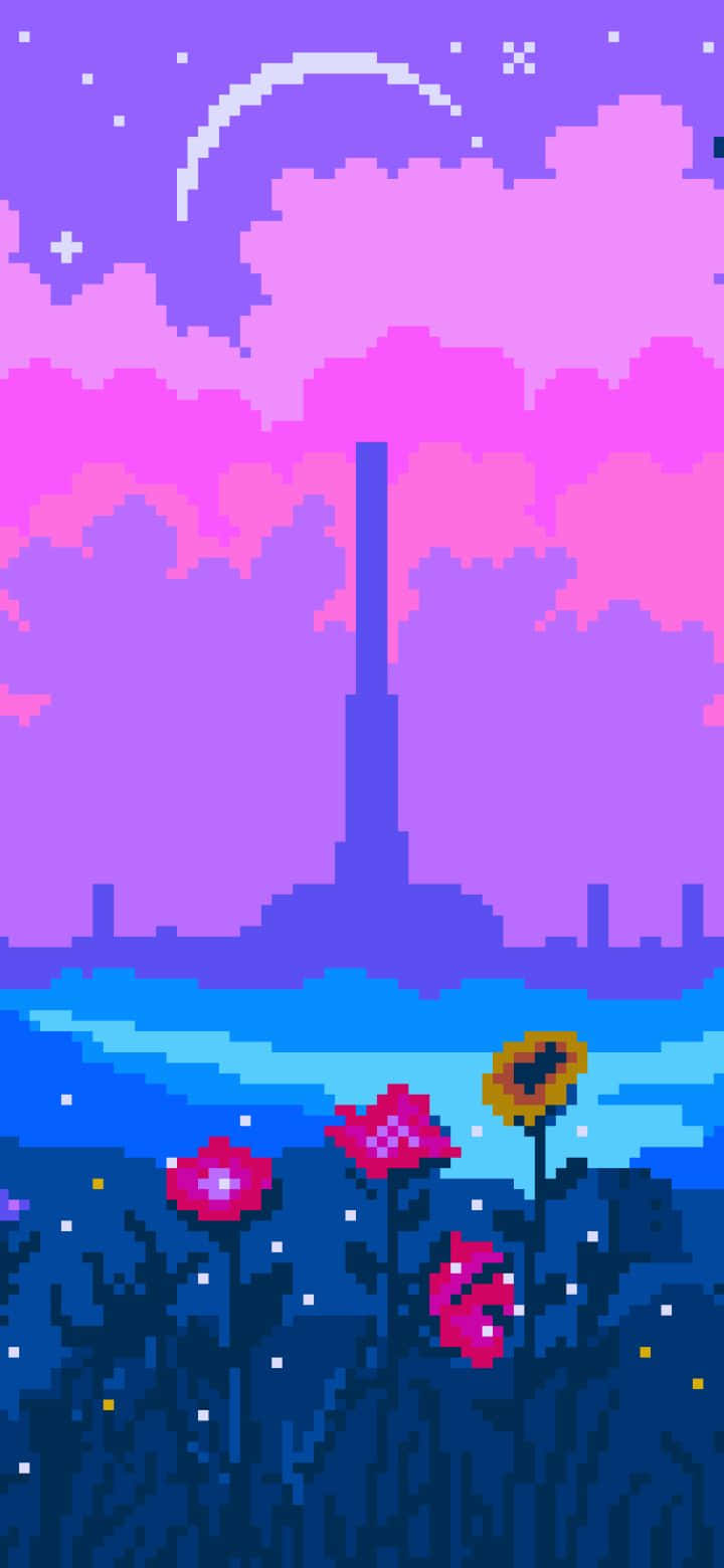 Pixelated Skyline Sunset Background