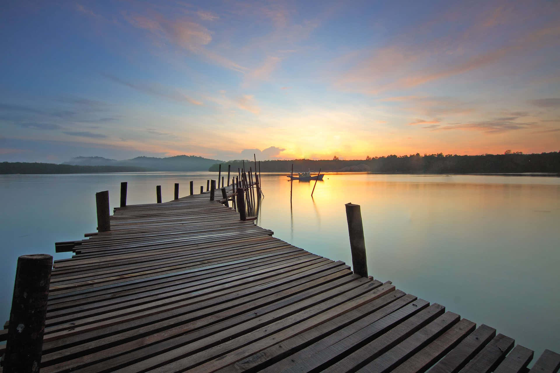 Placid Bridge Over Lake Background