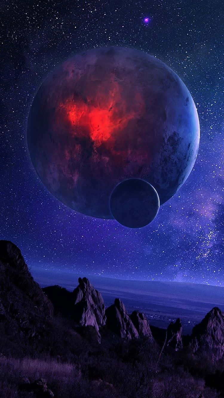 Planet Above Mountains In Universe Iphone Background