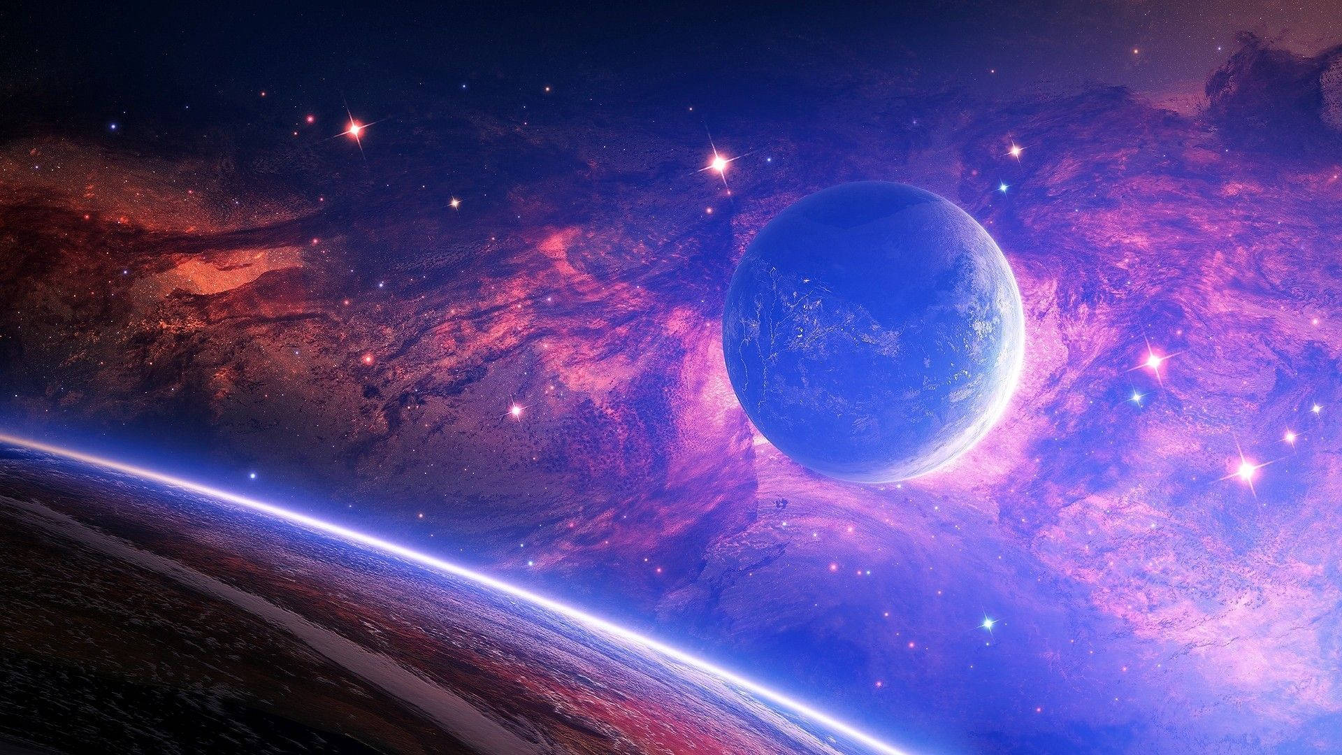 Planet In A Colorful Outer Space Background