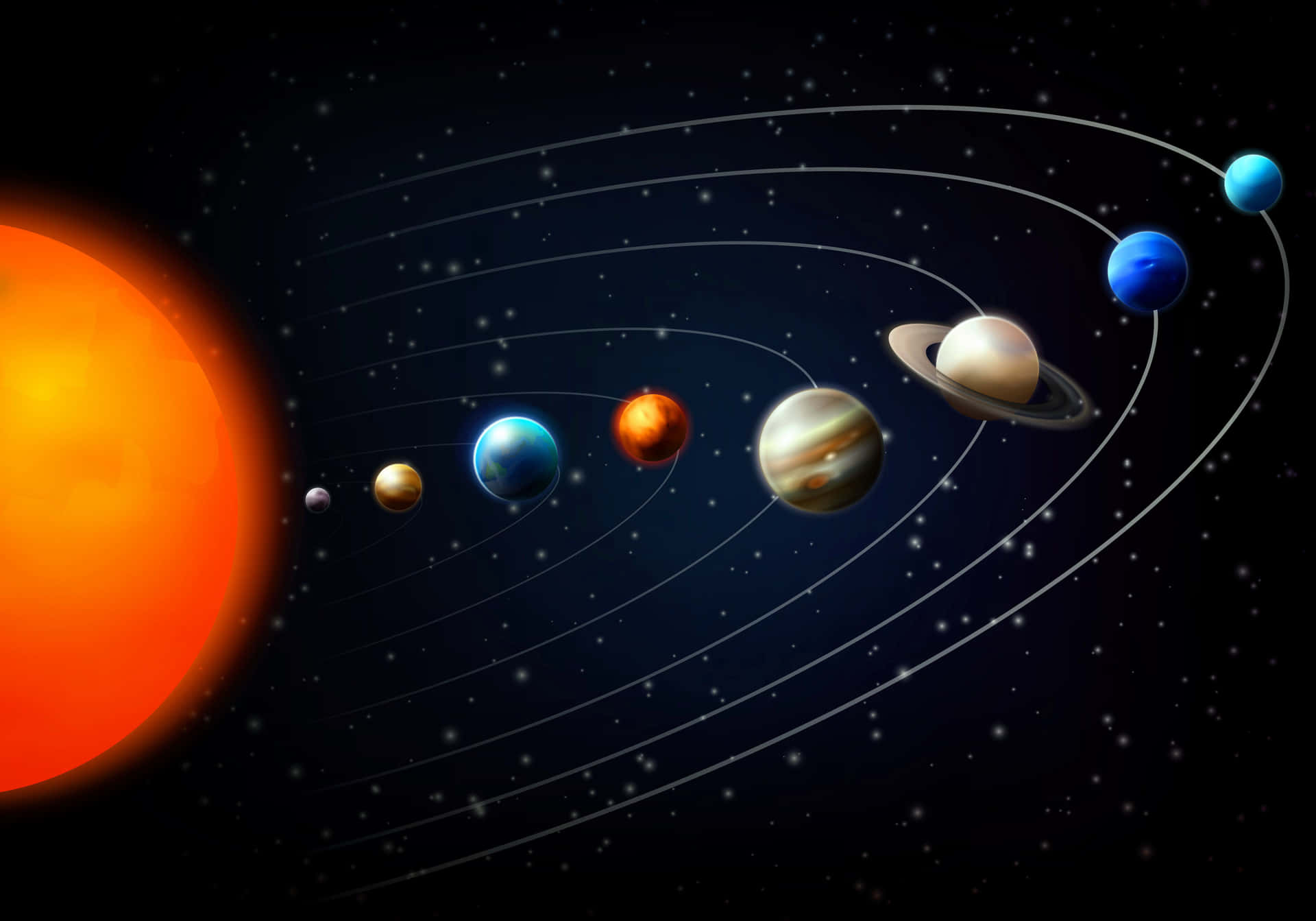 Planet Obiting In Solar System Background