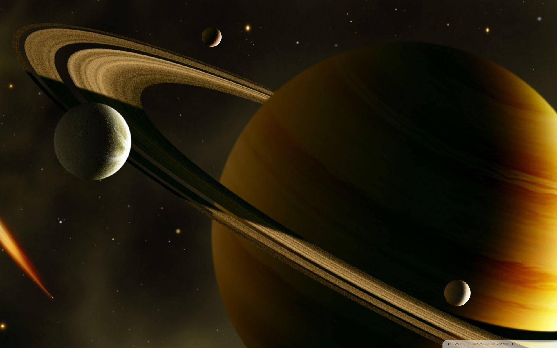 Planet Saturn And Moon Background