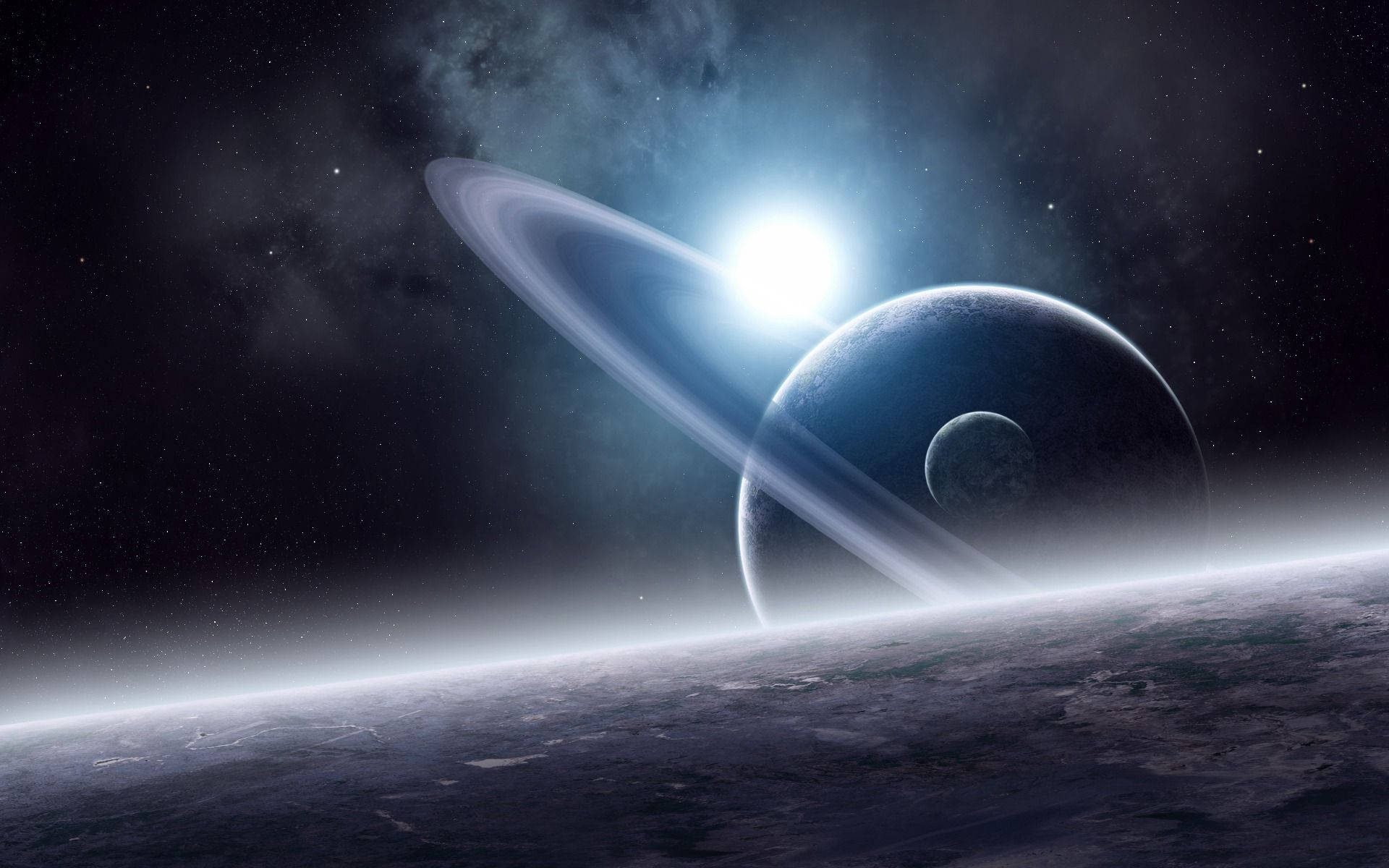 Planet Saturn And Stars Background