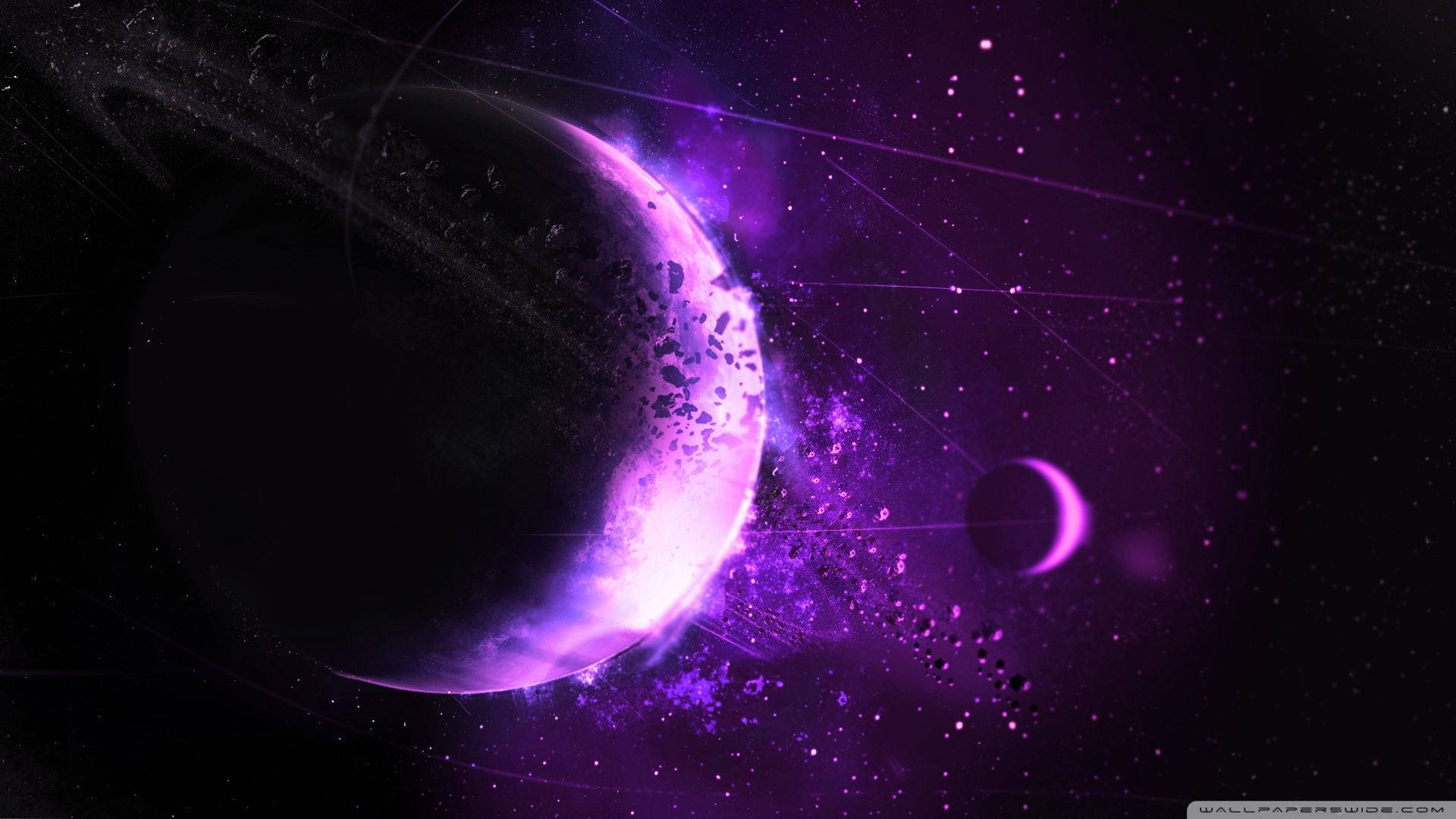 Planet Saturn In Purple Background