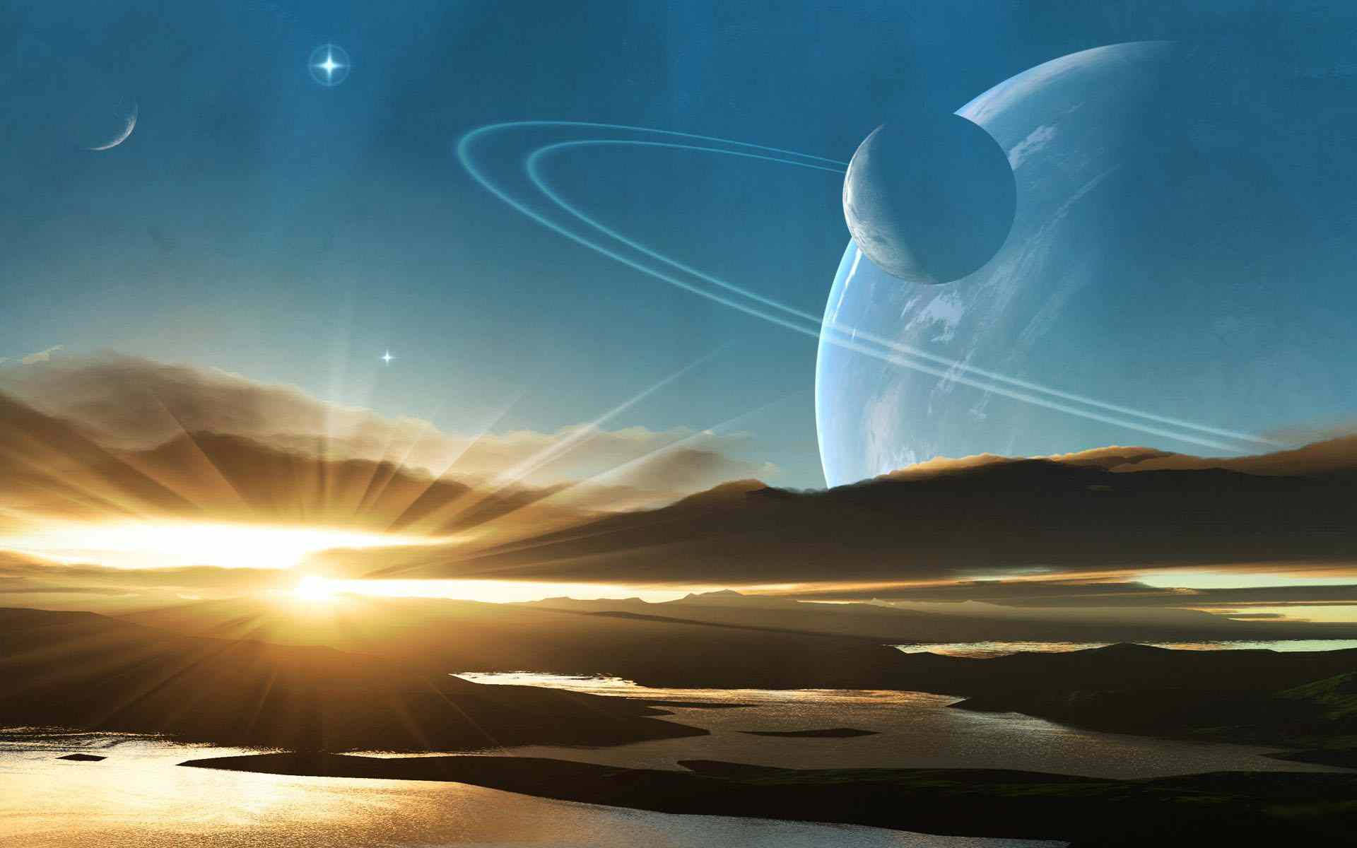 Planet Saturn Sunrise Background