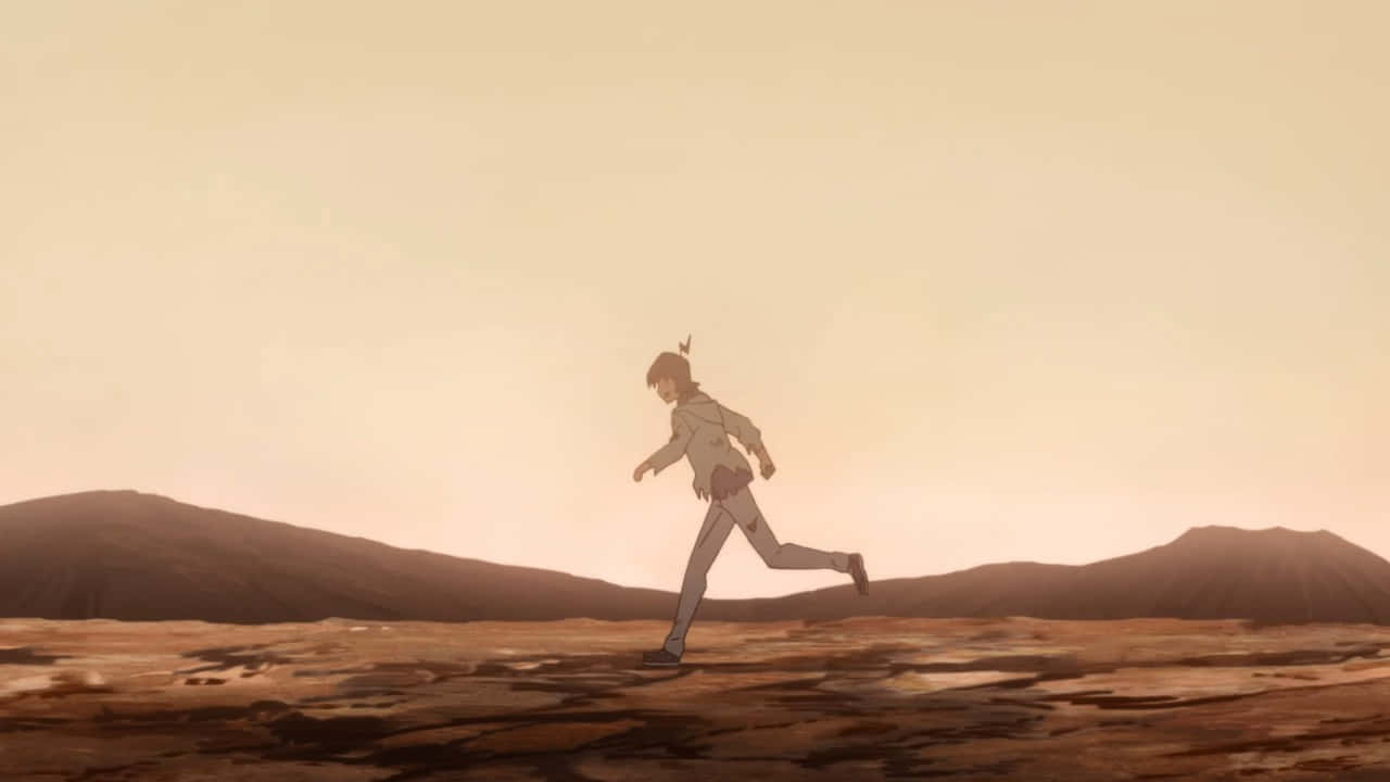 Planet_ With_ Character_ Running_ Desolate_ Landscape Background