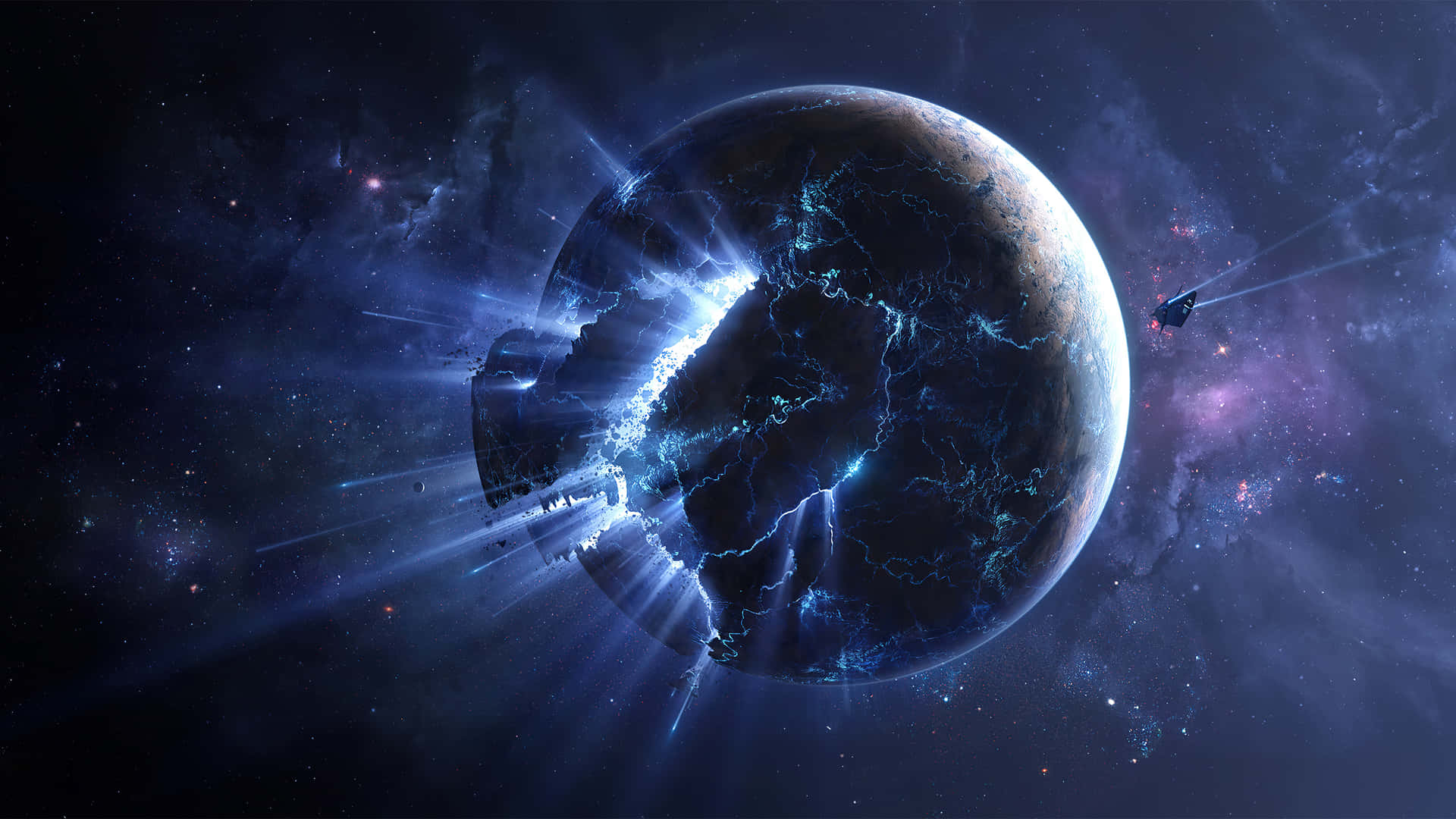 Planet With Epic Space Battle Background