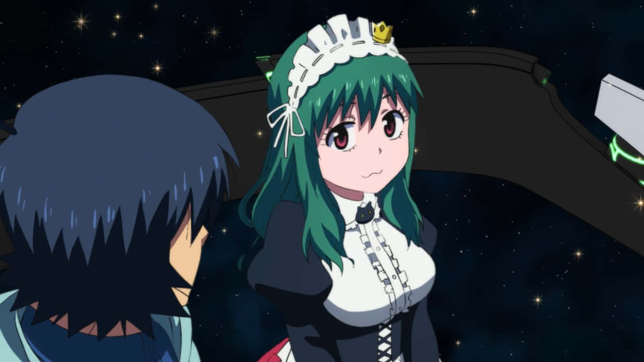 Planet_ With_ Maid_ Character_ Space_ Background Background