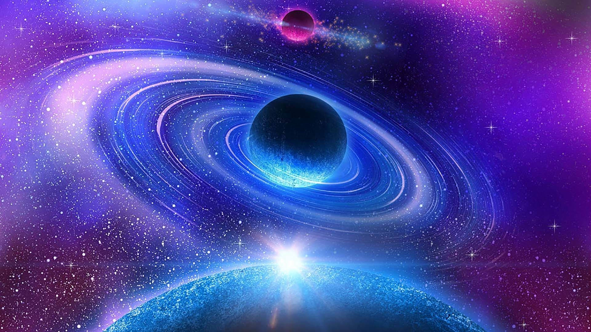 Planet With Rings On Galaxy Background Background