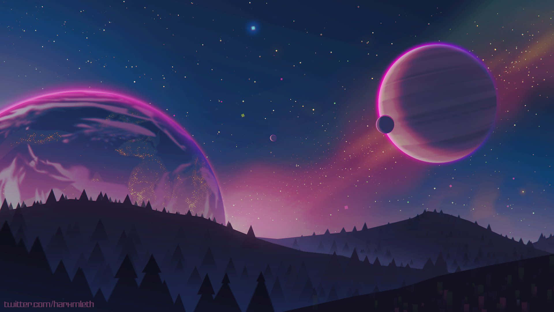 Planet_ With_ Sci Fi_ Landscape_ Night_ Sky Background