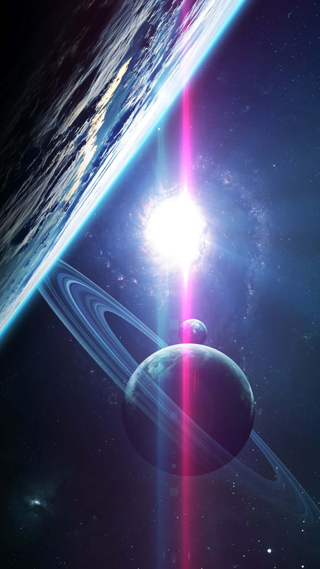 Planet With Space Energy Beam Background