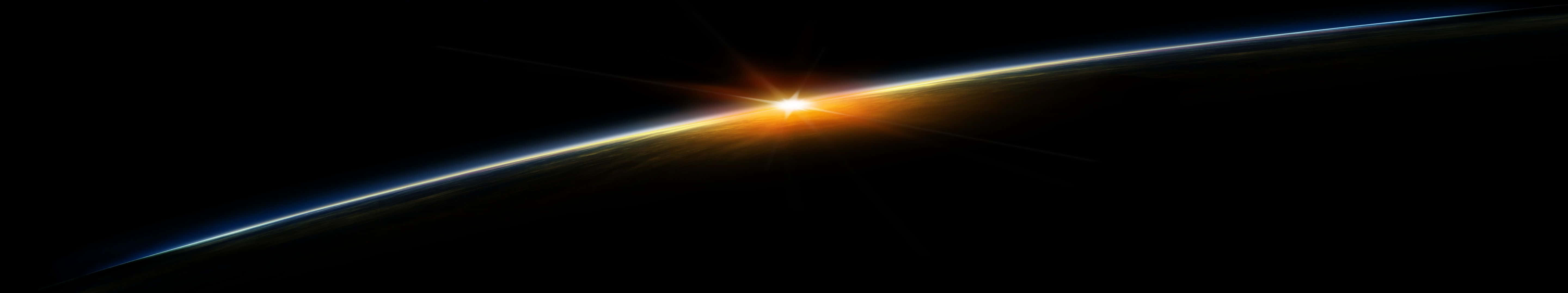 Planet With Sun Dark Triple Monitor Background