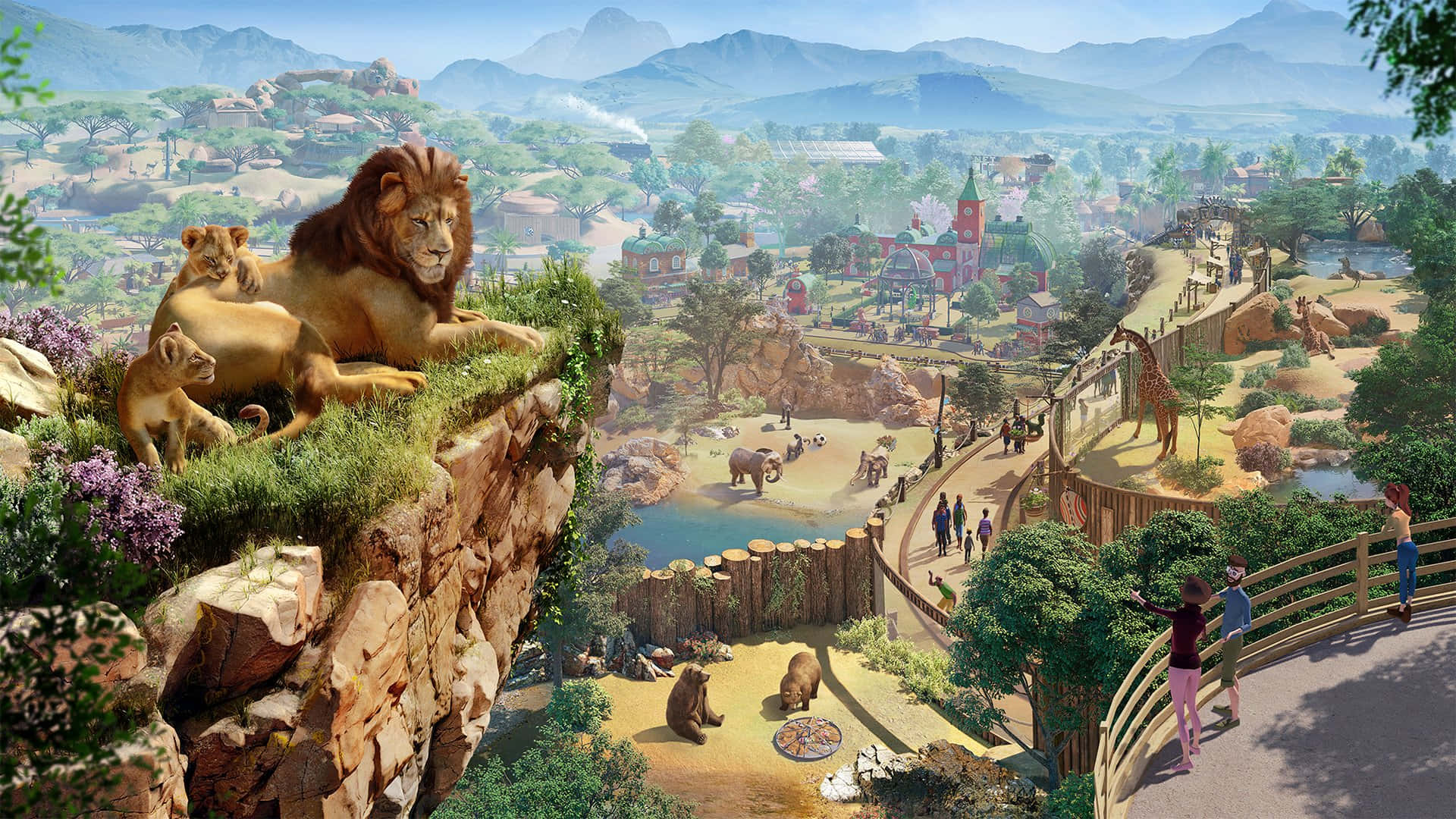 Planet Zoo With Lion And Its Cubs Background