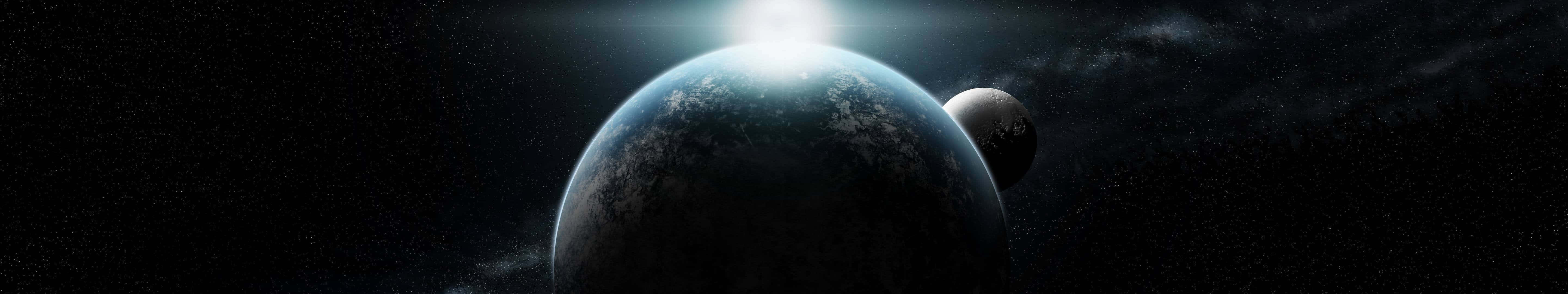 Planets Aligning Dark Triple Monitor Background