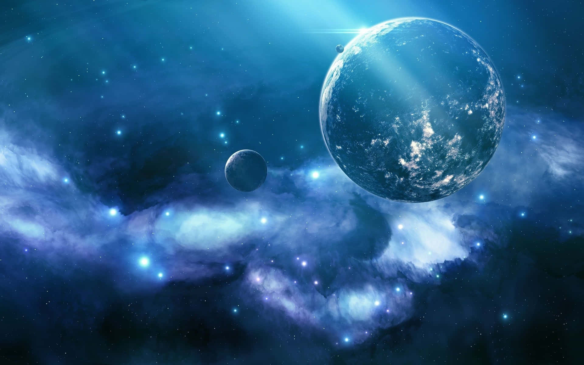 Planets In Galaxy Blue Aesthetic Desktop Background