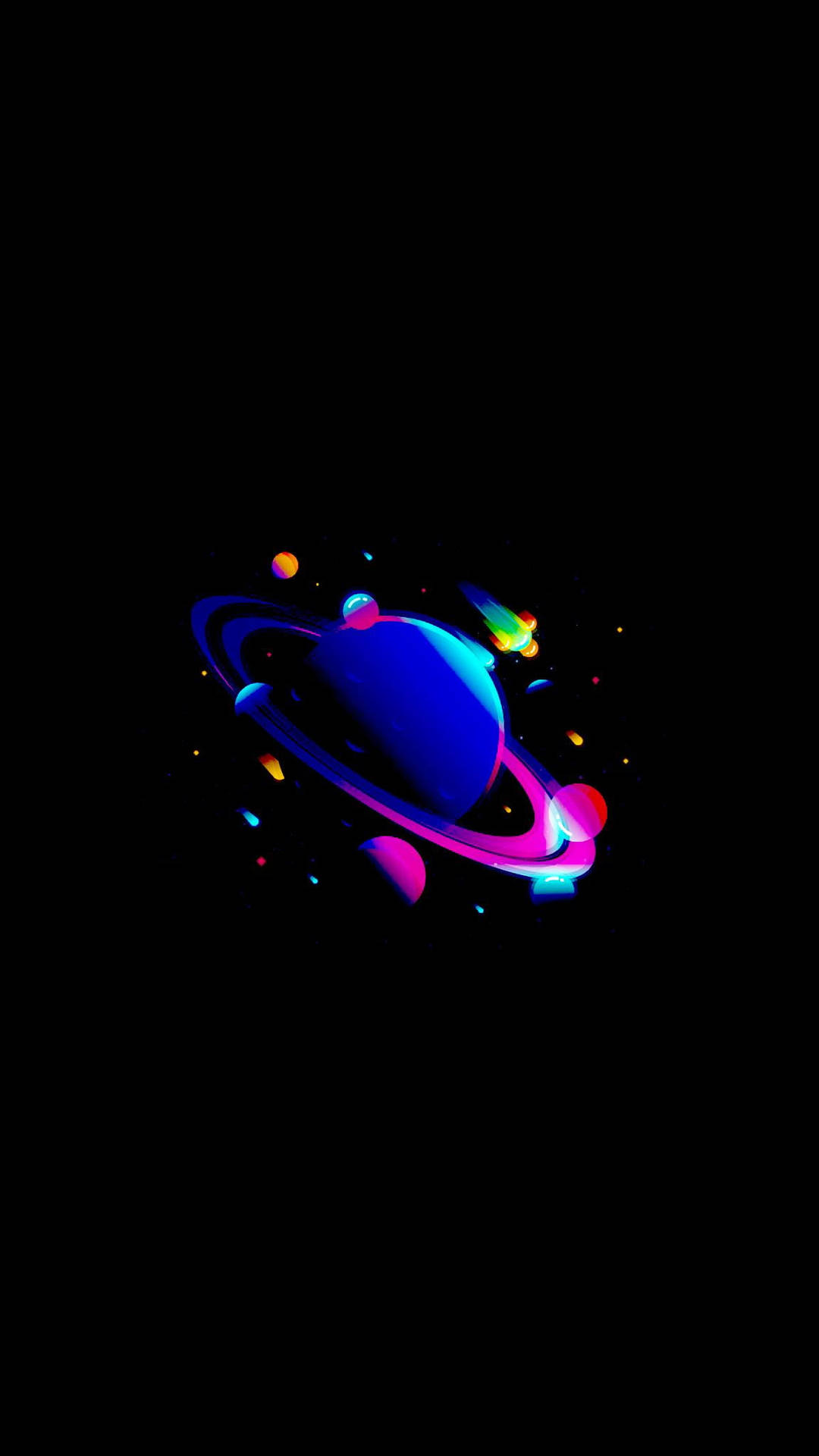 Planets Synthwave Space Phone Background