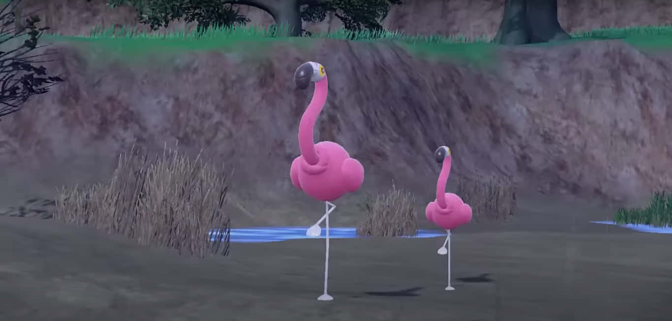 Plastic Flamingos Near Water Background