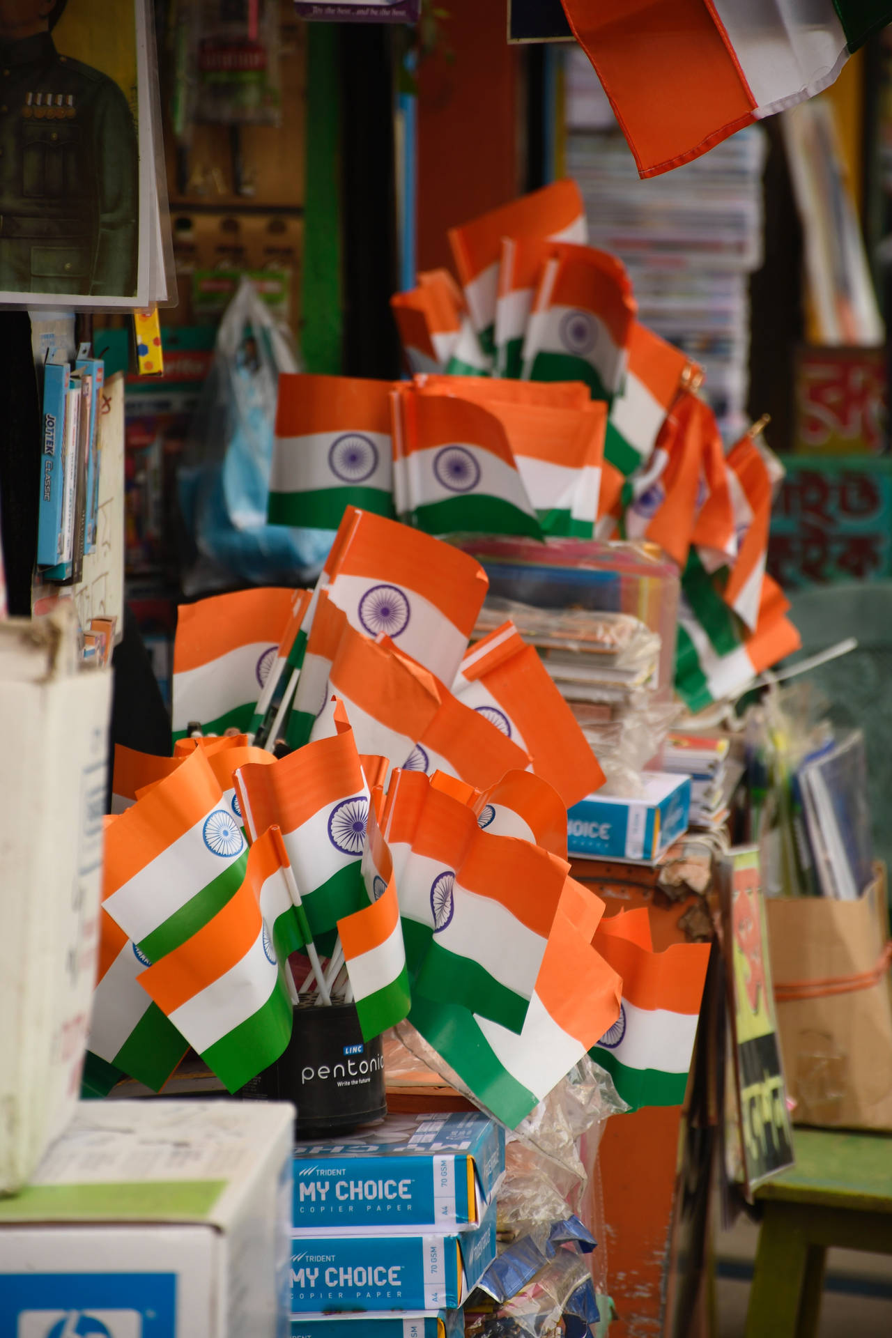 Plastic Indian Flags Tiranga Background