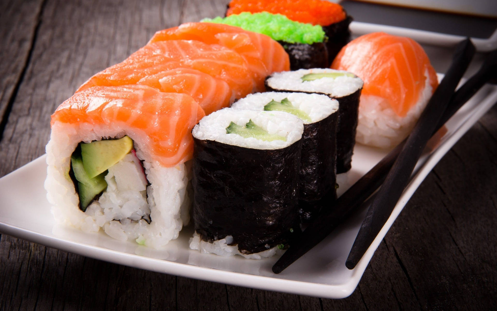 Plate Of Maki With Sashimi Background