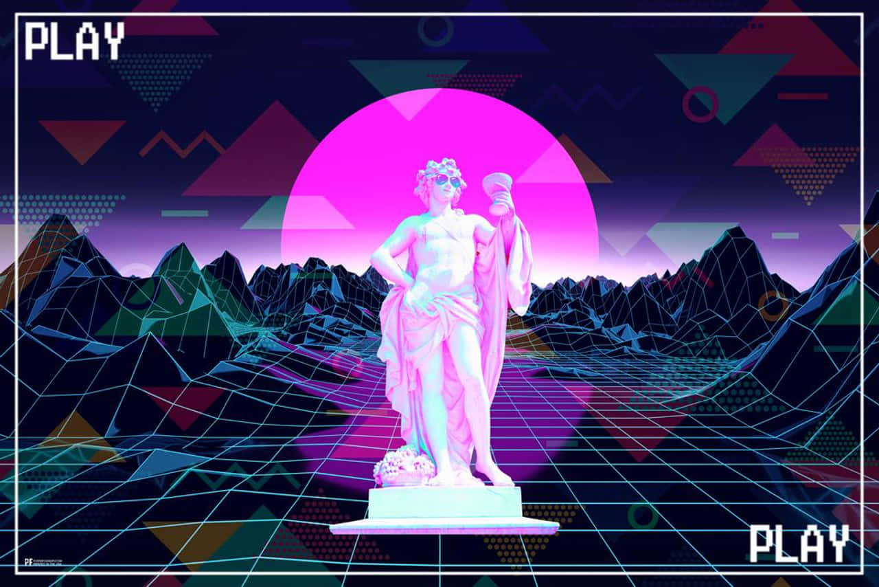 Play - A Statue In Front Of A Neon Background Background