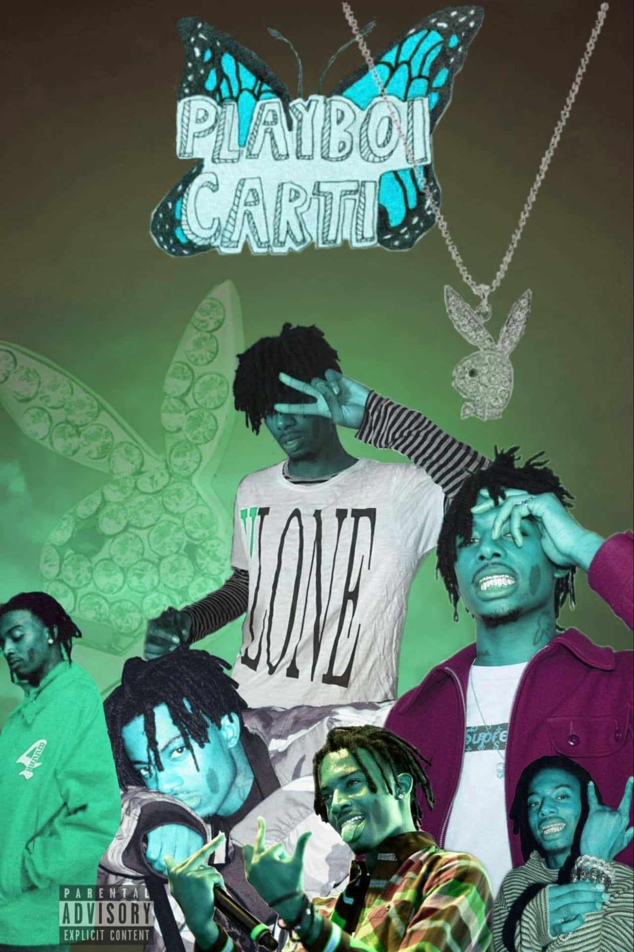 Playboi Carti Collage With Explicit Sticker Background