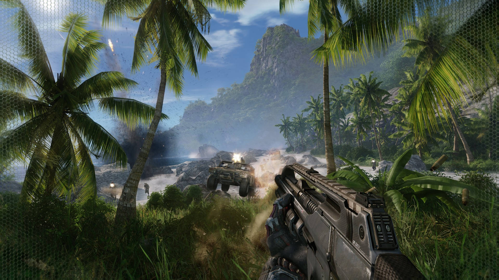 Player Engaging The Enemy On Vehicles Crysis Remastered Background